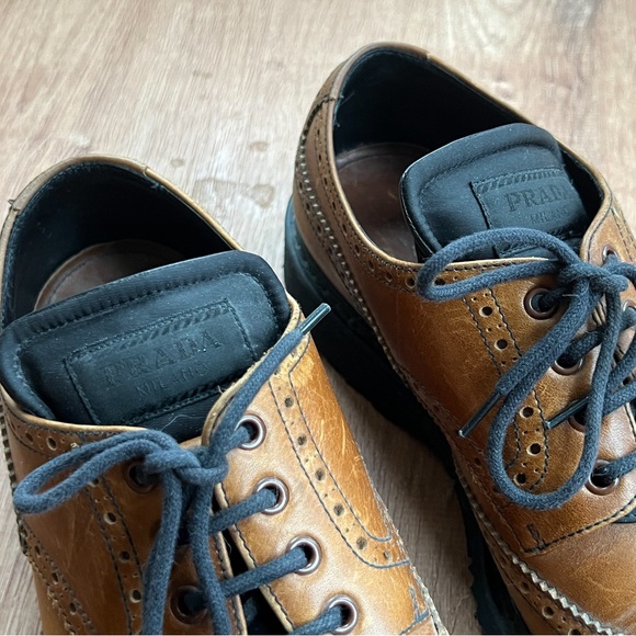 PRADA Brown Derby Wingtips with Re-Nylon Tongue - Picture 8 of 8